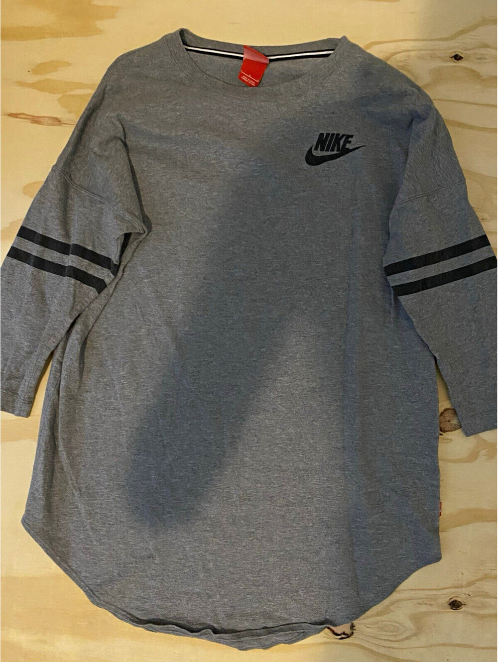 Nike Men's L 3/4 Sleeve Crew Neck Cotton Raglan Graphic Logo Tee Gray/Black
